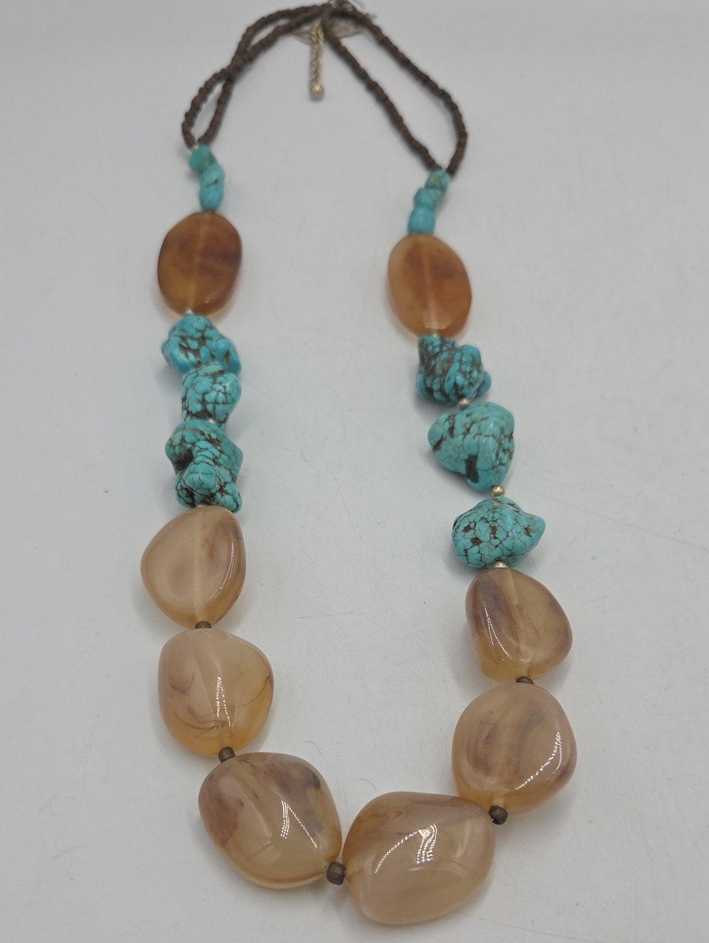 Chico's Turquoise & Amber Stone Beaded Necklace
